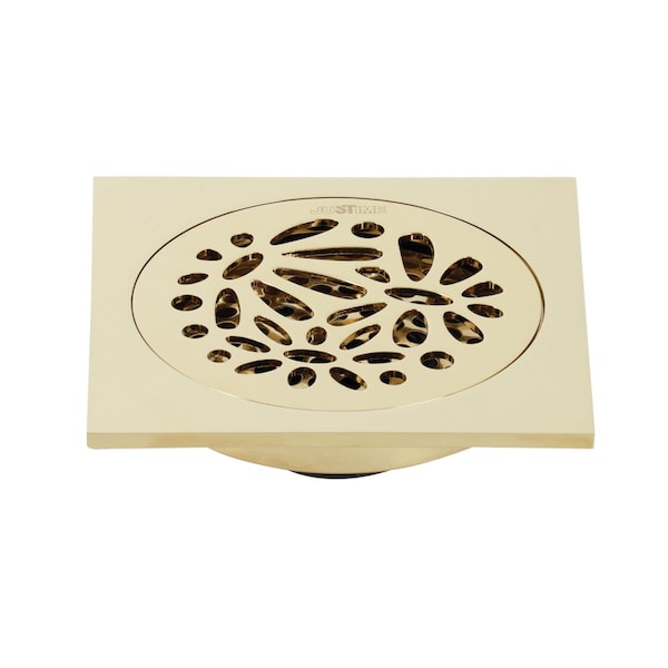 BSF6360PB Watercourse Floral 4" Square Grid Shower Drain, Brass
